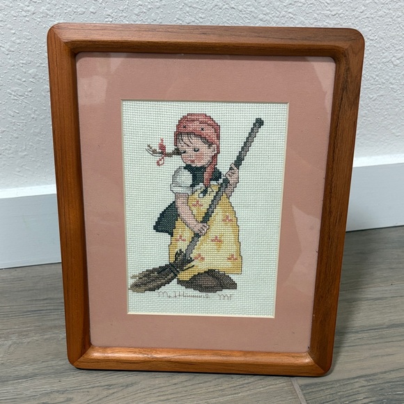 MJ Hummel Framed Cross-Stitch Art “Little Sweeper” - Picture 1 of 1